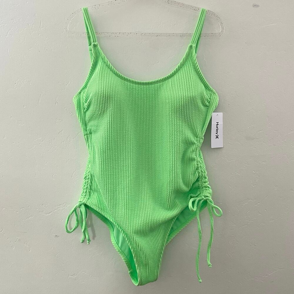 Hurley Swimsuit Women's 1X Neon Green One Piece Sleeveless Ribbed Adjustable NEW